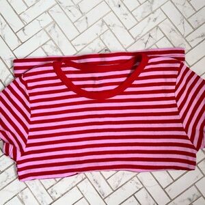 Brandy Melville Red and Pink Striped Top